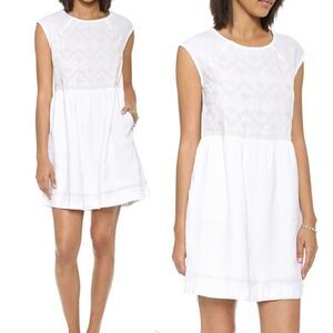 Madewell White Linen Embroidered Lined Sandwave Boho Sleeveless Dress Size Small